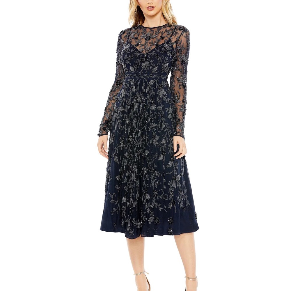 Mac Duggal Tea Length Embezzled Dress